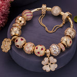 Sterling Silver Heart's Desire Charms Bracelet Set In 14K Gold Plated