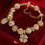 Sterling Silver Heart's Desire Charms Bracelet Set In 14K Gold Plated