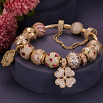 Sterling Silver Heart's Desire Charms Bracelet Set In 14K Gold Plated
