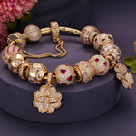Sterling Silver Heart's Desire Charms Bracelet Set In 14K Gold Plated