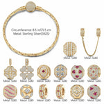 Sterling Silver Heart's Desire Charms Bracelet Set In 14K Gold Plated