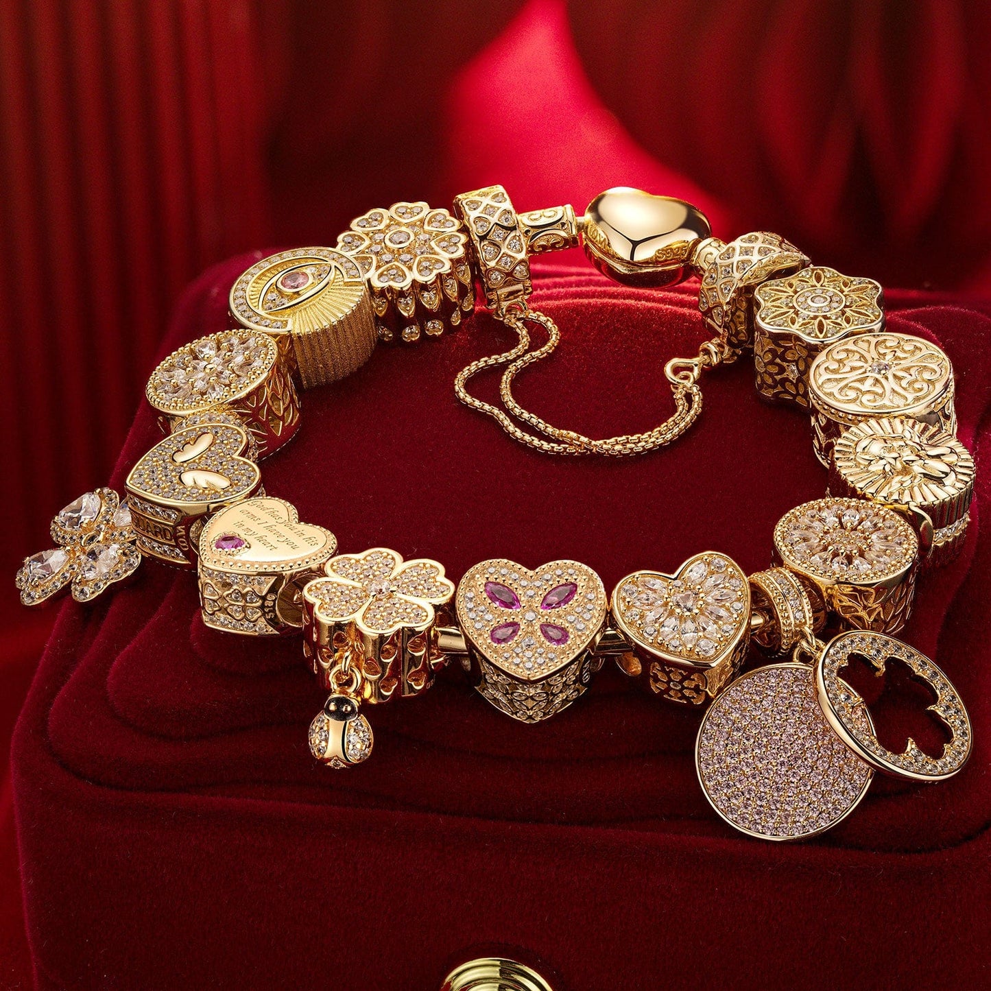 Sterling Silver Love's Glow Charms Bracelet Set With Enamel In 14K Gold Plated
