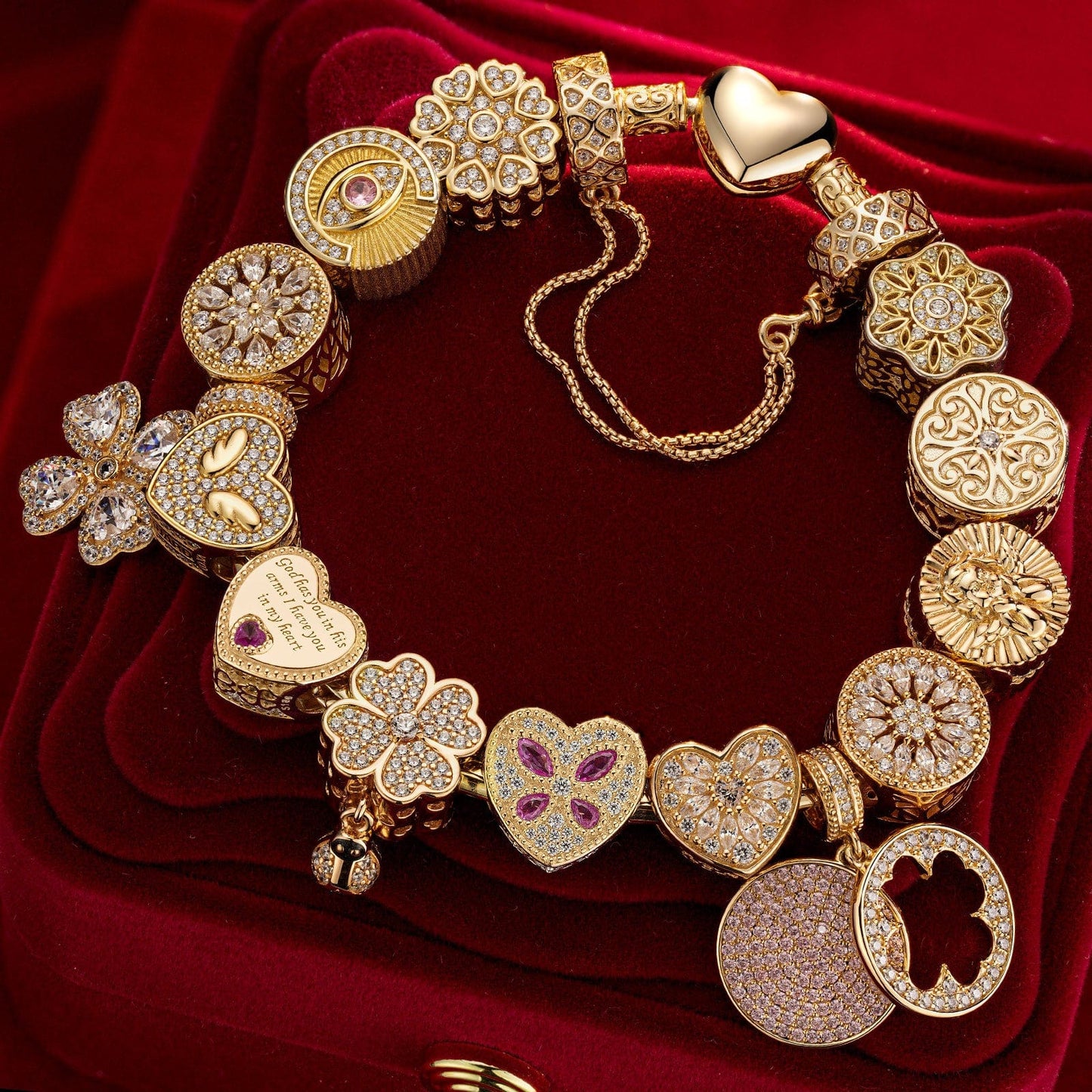 Sterling Silver Love's Glow Charms Bracelet Set With Enamel In 14K Gold Plated