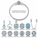 Sterling Silver Art Gallery Stroll Charms Bracelet Set In White Gold Plated
