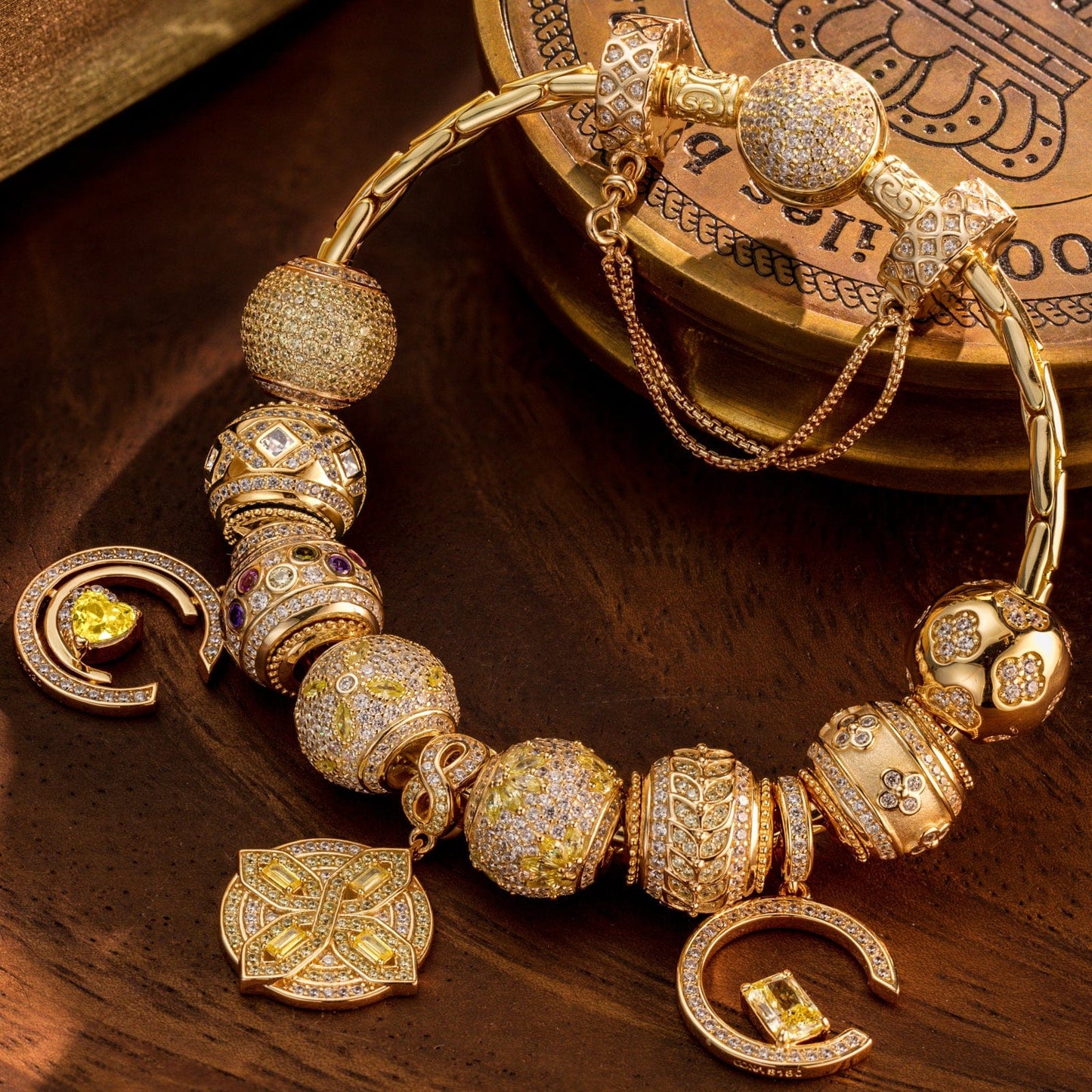 Sterling Silver Rooftop Soiree Charms Bracelet Set In 14K Gold Plated