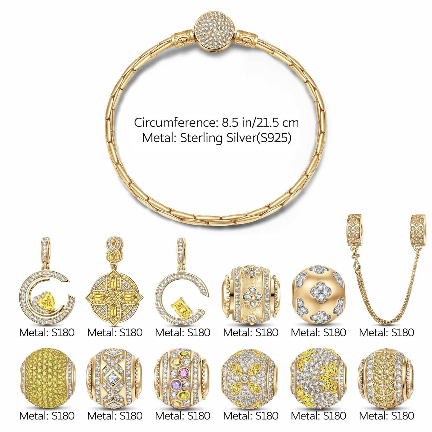 Sterling Silver Rooftop Soiree Charms Bracelet Set In 14K Gold Plated