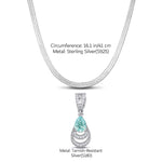 Sterling Silver Flat Snake Chain Mermaid's Tear Charms Necklace Set In White Gold Plated