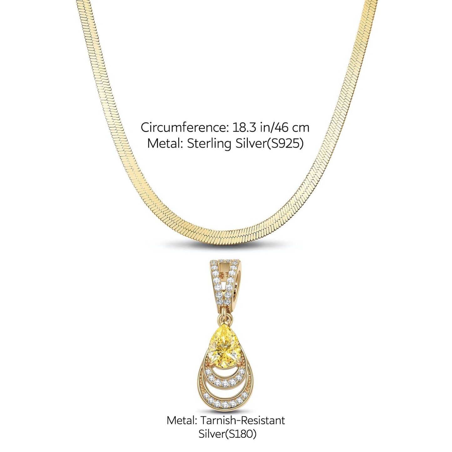 Sterling Silver Flat Snake Chain Mermaid's Tear Charms Necklace Set In 14K Gold Plated