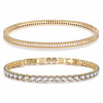 Sterling Silver Layered Bracelets Set: Tennis Bracelet and Bangle Bracelet Set In 14K Gold Plated