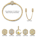 Sterling Silver Heartfelt Clover Charms Bracelet Set In 14K Gold Plated