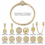 Sterling Silver Clover's Golden Glow Charms Bracelet Set In 14K Gold Plated