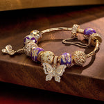 Sterling Silver Whispered Wishes Butterfly Charms Bracelet Set With Enamel In 14K Gold Plated