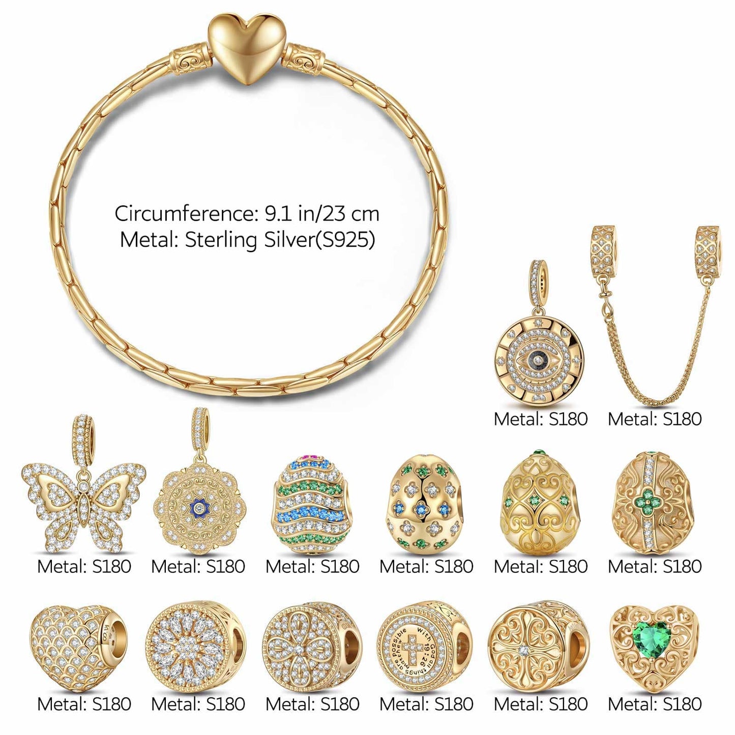 Sterling Silver Easter Egg of Grace Charms Bracelet Set With Enamel In 14K Gold Plated