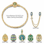 Sterling Silver Brilliance in Blue-Green Charms Bracelet Set With Enamel In 14K Gold Plated