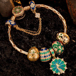 Sterling Silver Brilliance in Blue-Green Charms Bracelet Set With Enamel In 14K Gold Plated