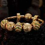 Sterling Silver Emerald of Life Charms Bracelet Set In 14K Gold Plated