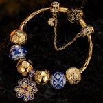 Sterling Silver Easter Deco Charms Bracelet Set With Enamel, Featuring Dual Plating in 14K Gold and White Gold