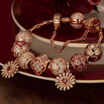 Sterling Silver Floral Elegance Charms Bracelet Set With Enamel In Rose Gold Plated