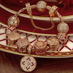 Sterling Silver Seasons of Blessings Charms Bracelet Set With Enamel In Rose Gold Plated