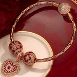 Sterling Silver Joyful Moments Charms Bracelet Set With Enamel In Rose Gold Plated