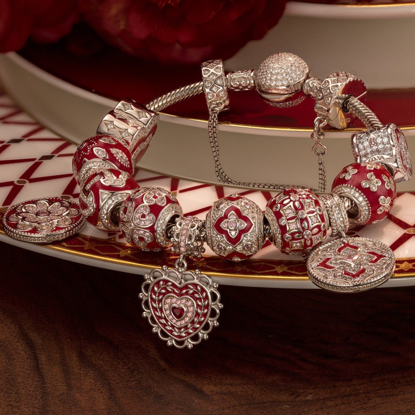 Sterling Silver Eternal Grace Charms Bracelet Set With Enamel In White Gold Plated
