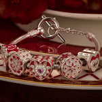 Sterling Silver Love Like Brilliant Blossoming Charms Bracelet Set With Enamel In White Gold Plated
