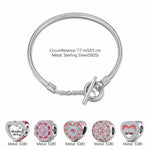 Sterling Silver Love Like Brilliant Blossoming Charms Bracelet Set With Enamel In White Gold Plated