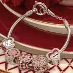 Sterling Silver Love Like Brilliant Blossoming Charms Bracelet Set With Enamel In White Gold Plated