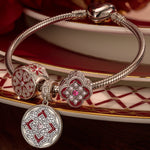 Sterling Silver Bright Blessings Charms Bracelet Set With Enamel In White Gold Plated