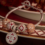 Sterling Silver Timeless Embrace Charms Bracelet Set With Enamel, Featuring Dual Plating in White Gold and Rose Gold