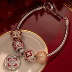 Sterling Silver Timeless Embrace Charms Bracelet Set With Enamel, Featuring Dual Plating in White Gold and Rose Gold