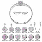 Sterling Silver Love Blossom Charms Bracelet Set In White Gold Plated