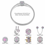 Sterling Silver Motherly Love Eternal Charms Bracelet Set With Enamel In White Gold Plated