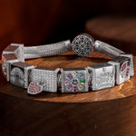 Sterling Silver Love and Freedom Rectangular Charms Bracelet Set In White Gold Plated