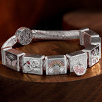 Sterling Silver Love and Freedom Rectangular Charms Bracelet Set In White Gold Plated