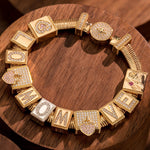 Sterling Silver To My Dearest Mom Rectangular Charms Bracelet Set In 14K Gold Plated