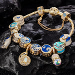 Sterling Silver Treasures of the Ocean Charms Bracelet Set With Enamel In 14K Gold Plated