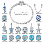 Sterling Silver Marine Life Wonders Charms Bracelet Set With Enamel In White Gold Plated