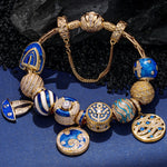 Sterling Silver Oceanic Journey Charms Bracelet Set With Enamel In 14K Gold Plated