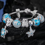 Sterling Silver Return to Nature's Bounty Charms Bracelet Set With Enamel In White Gold Plated