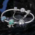 Sterling Silver Ocean Playmates Charms Bracelet Set With Enamel In White Gold Plated