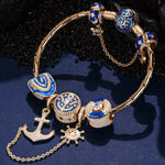 Sterling Silver Seafaring Journey Charms Bracelet Set With Enamel In 14K Gold Plated