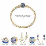 Sterling Silver Seafaring Journey Charms Bracelet Set With Enamel In 14K Gold Plated