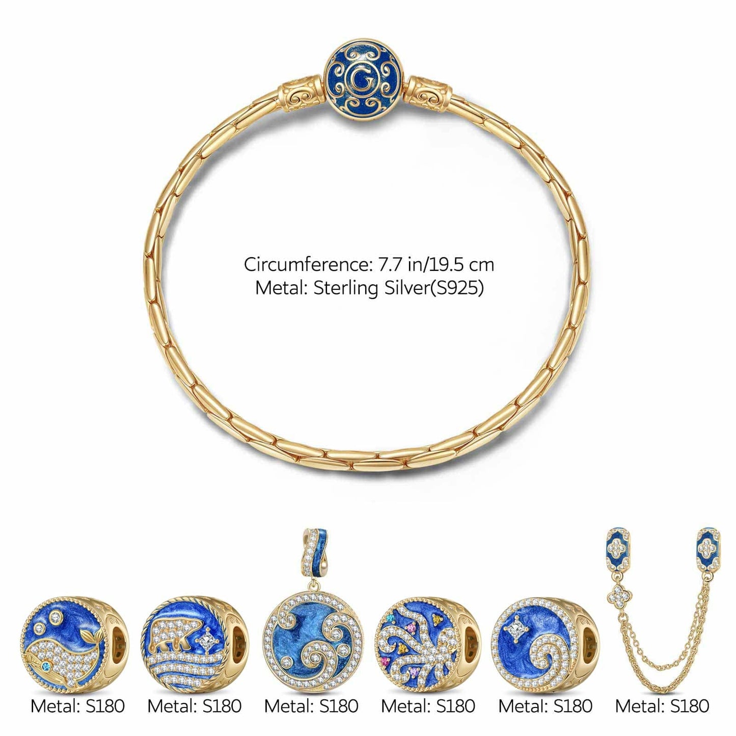 [?As @katstyle42's Pick] Sterling Silver Ocean Conquerors Charms Bracelet Set With Enamel In 14K Gold Plated