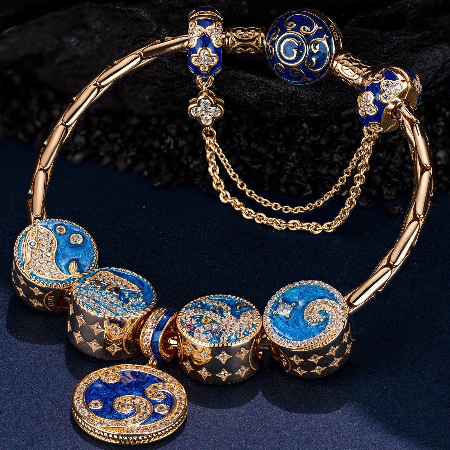 [?As @katstyle42's Pick] Sterling Silver Ocean Conquerors Charms Bracelet Set With Enamel In 14K Gold Plated