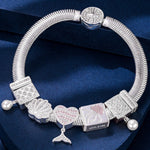 Sterling Silver Mermaid's Trove Rectangular Charms Bracelet Set In White Gold Plated