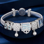 Sterling Silver Pirate's Hoard Rectangular Charms Bracelet Set In White Gold Plated