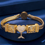 Sterling Silver Mermaid's Temptation Rectangular Charms Bracelet Set In 14K Gold Plated