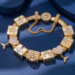 Sterling Silver Enchanted Undersea Rectangular Charms Bracelet Set In 14K Gold Plated