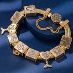Sterling Silver Enchanted Undersea Rectangular Charms Bracelet Set In 14K Gold Plated